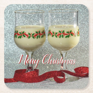 Merry Christmas Eggnog Glasses Pub Board Coaster