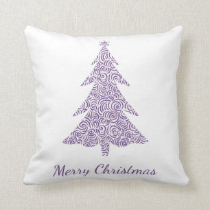 Merry Christmas, eggplant purple tree & star Cushion