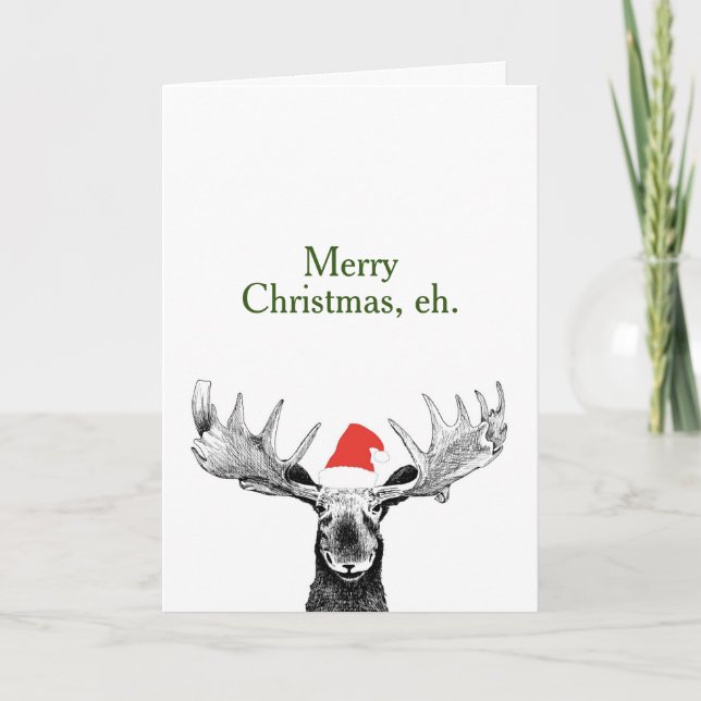 Merry Christmas Eh Canadian Moose Stocking Cap Holiday Card (Front)