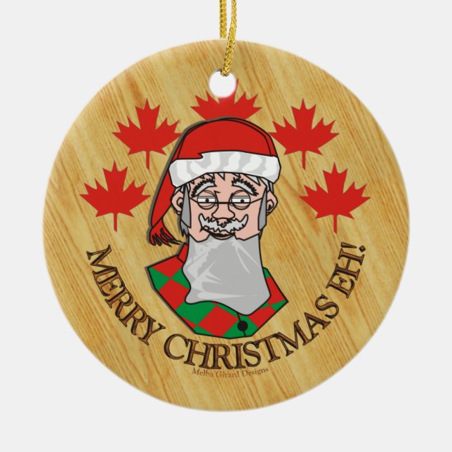 Merry Christmas Eh! Ceramic Tree Decoration (Front)