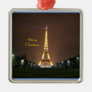 Merry Christmas - Eiffel Tower at night Metal Tree Decoration
