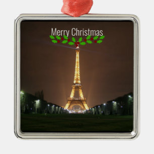Merry Christmas - Eiffel Tower at night Metal Tree Decoration