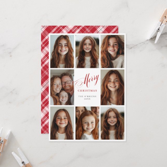 Merry Christmas eight multi photo design Invitation (Front/Back In Situ)