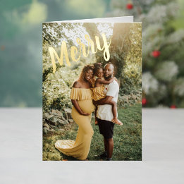 Merry Christmas Elegant 6 Photo Folded Foil Holiday Card