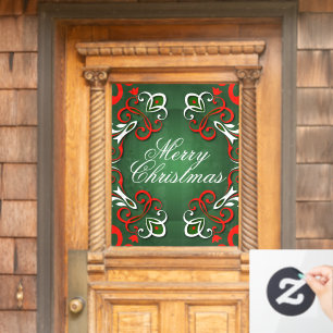 Merry Christmas Elegant Baroque Red Green & White Window Cling