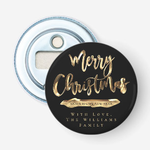 Merry Christmas Elegant Black and Gold Bottle Opener