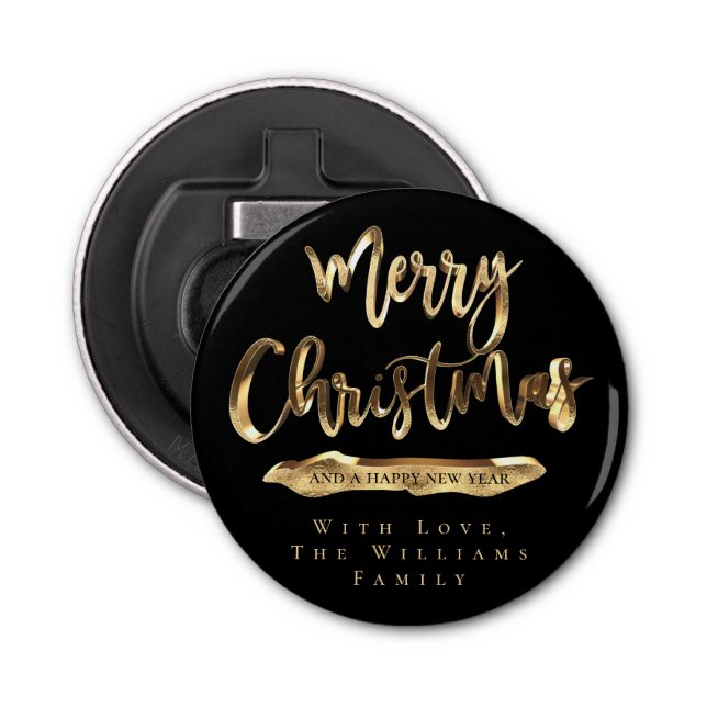 Merry Christmas Elegant Black and Gold Bottle Opener (Front)