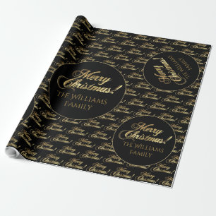 Merry Christmas Elegant Black and Gold Script Wrapping Paper