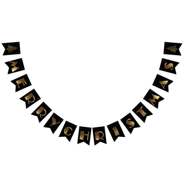 Merry Christmas Elegant Black Gold Chic Typography Bunting (All)