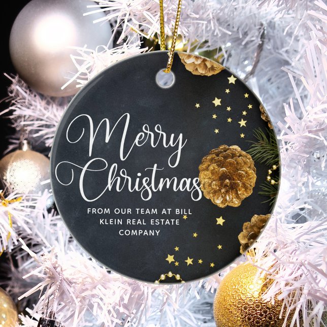 Merry Christmas Elegant Black Gold Custom Company Ceramic Tree Decoration (Creator Uploaded)