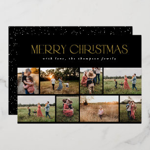 Merry Christmas Elegant Black Gold Photo Foil Holiday Card