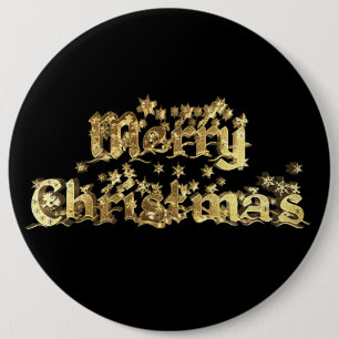 Merry Christmas Elegant Black Gold Star Typography 6 Cm Round Badge