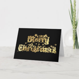 Merry Christmas Elegant Black Gold Star Typography Holiday Card