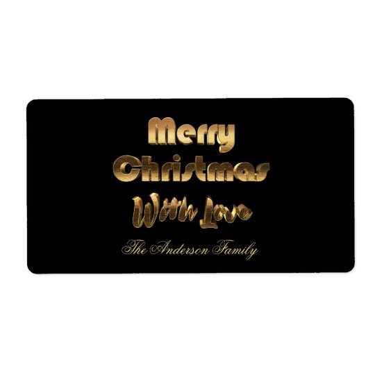 Merry Christmas Elegant Black Gold Typography Shipping Label