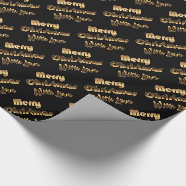 Merry Christmas Elegant Black Gold Typography Wrapping Paper (Corner)