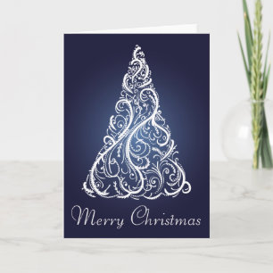 Merry Christmas Elegant Blue Holiday Tree Card