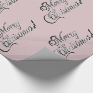 Merry Christmas Elegant Blush Pink Silver Grey Wrapping Paper