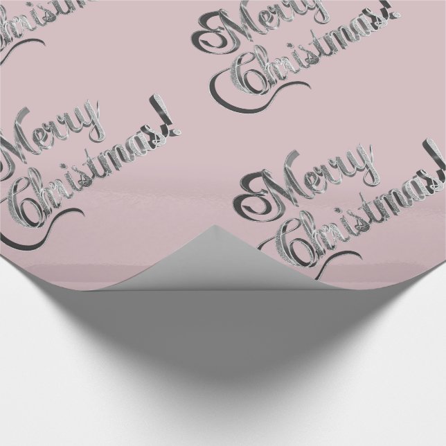 Merry Christmas Elegant Blush Pink Silver Grey Wrapping Paper (Corner)