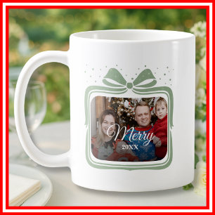 Merry Christmas Elegant Bow Present Photo Collage Coffee Mug