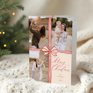 Merry Christmas Elegant Bow Present Photo Collage Holiday Card