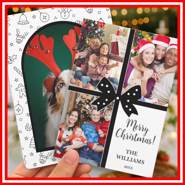 Merry Christmas Elegant Bow Present Photo Collage  Holiday Card (Creator Uploaded)