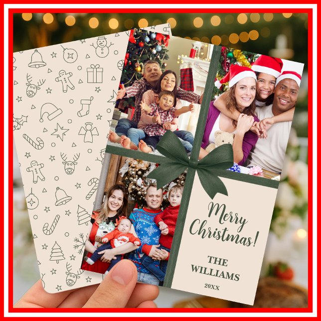 Merry Christmas Elegant Bow Present Photo Collage  Holiday Card (Creator Uploaded)