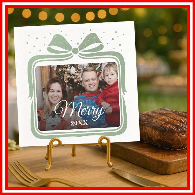  Merry Christmas Elegant Bow Present Photo Collage Napkin (Creator Uploaded)