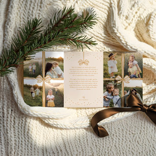 Merry Christmas Elegant Bow Present Photo Collage Tri-Fold Holiday Card