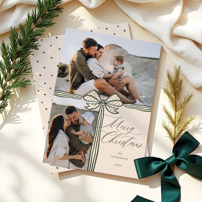 Merry Christmas Elegant Bow & Ribbon Photo Collage Holiday Card (Merry Christmas Elegant Bow & Ribbon Photo Collage Holiday Card)
