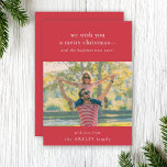 Merry Christmas | Elegant Bright Red Family Photo Holiday Card<br><div class="desc">An elegant modern family photo flat holiday greeting card with a classic typography quote "we wish you a merry christmas... and the happiest new year!" in white. The design has a bright red feature colour. The photo, greeting and name can be easily customised for a design as unique as you...</div>