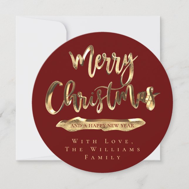 Merry Christmas Elegant Burgundy Red and Gold Chic Holiday Card (Front)