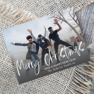 Merry Christmas Elegant Calligraphy 1 Photo Holiday Card