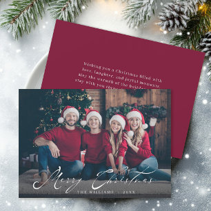 Merry Christmas Elegant Calligraphy Family Photo Holiday Card