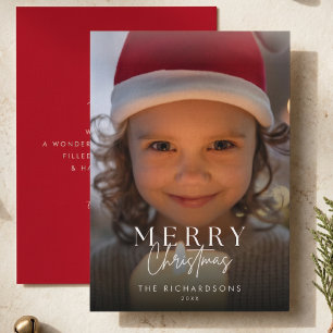 Merry Christmas Elegant Calligraphy Script Photo Holiday Card
