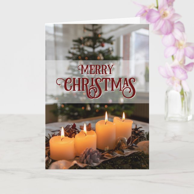 Merry Christmas elegant Christmas tree wreath Card (Orchid)