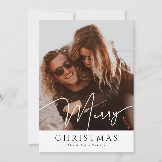 Merry Christmas Elegant collage 4 Photo Holiday Ca (Front)