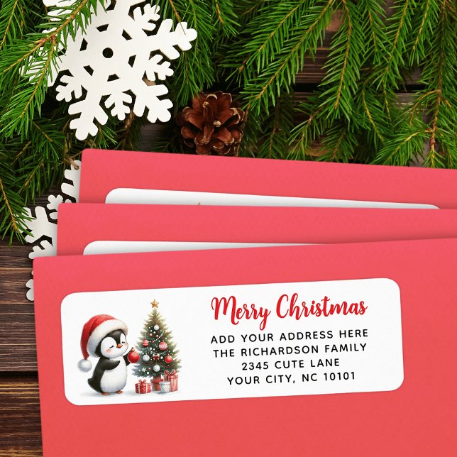 Merry Christmas Elegant Cute Penguin Red White (Creator Uploaded)