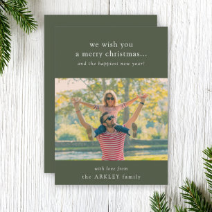 Merry Christmas   Elegant Dark Green Family Photo Holiday Card
