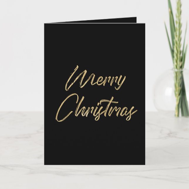 Merry Christmas Elegant Faux Gold Foil and Black Holiday Card (Front)