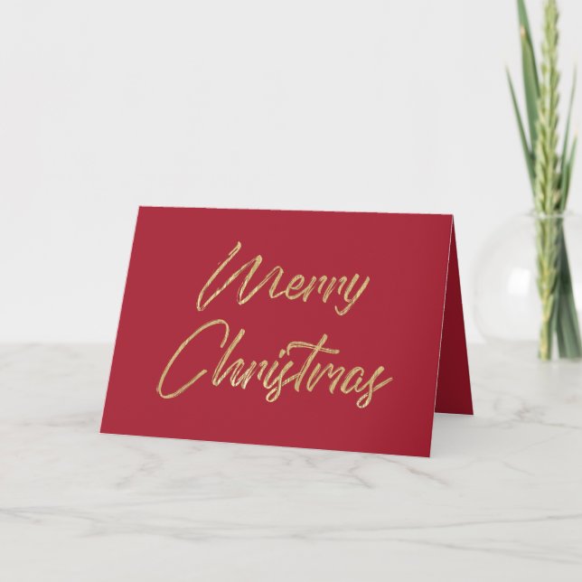 Merry Christmas Elegant Faux Gold Foil and Red Holiday Card (Front)