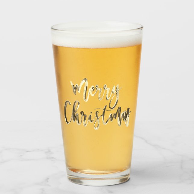 Merry Christmas Elegant Faux Gold Typography Chic Glass (Front Filled)