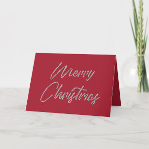 Merry Christmas Elegant Faux Silver Foil and Red Holiday Card