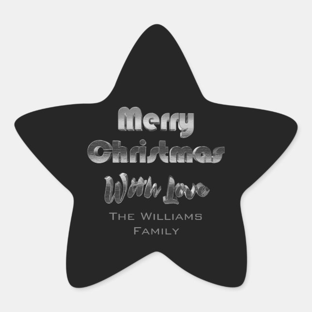 Merry Christmas Elegant Faux Silver Grey Black Star Sticker (Front)