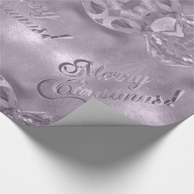 Merry Christmas Elegant Faux Silver Grey Pink Wrapping Paper (Corner)