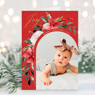 Merry Christmas   Elegant Floral Arch and Photo Holiday Card