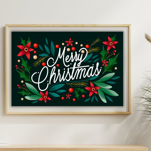Merry Christmas Elegant Floral Calligraphy Script Poster (Creator Uploaded)