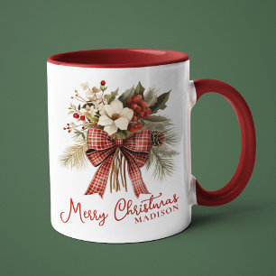 Merry Christmas Elegant Floral Personalised Name Mug
