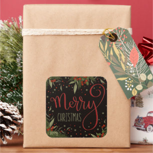Merry Christmas Elegant Floral Pine Inspirivity Square Sticker
