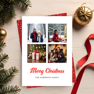 Merry Christmas   Elegant Four Photo Collage Holiday Card