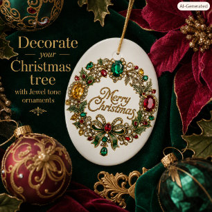 Merry Christmas Elegant Gemstone Wreath Ceramic Tree Decoration